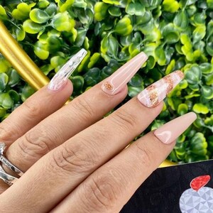 Nude Marble White Gel Press-On Nails Gifts for Her Dana Elite image 1