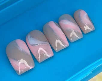 Pink Grey Marble Gel Press-On Nails | Gifts for Her | Dana Elite