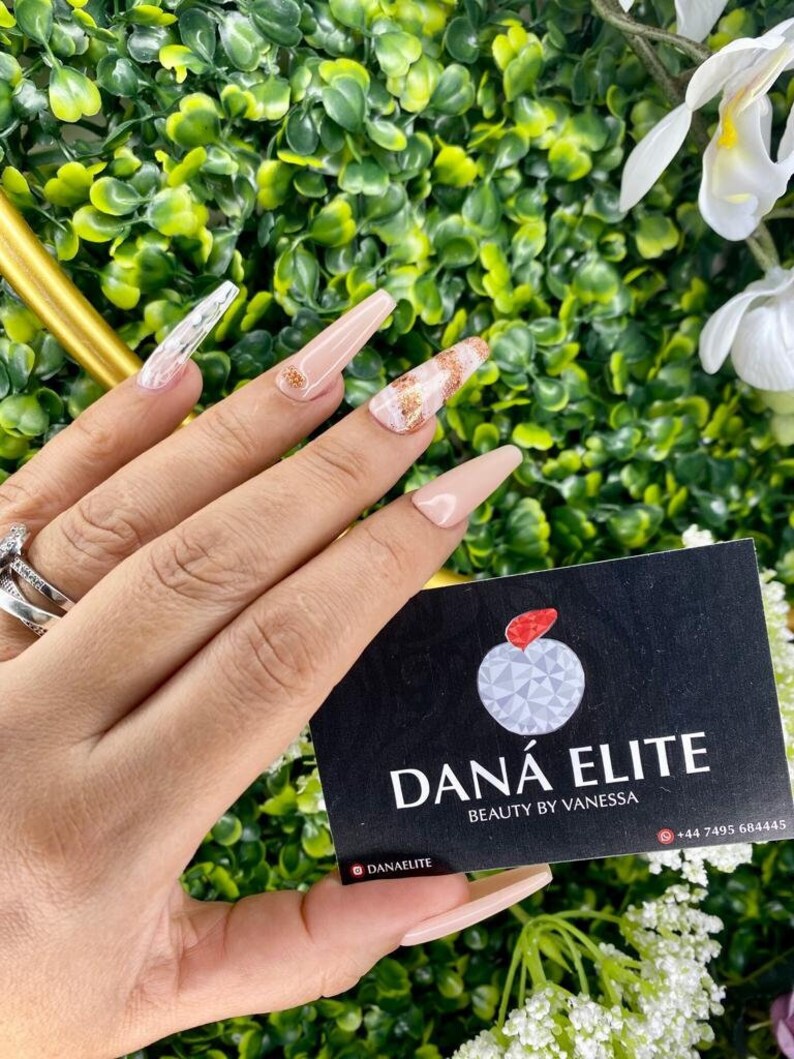 Nude Marble White Gel Press-On Nails Gifts for Her Dana Elite image 1