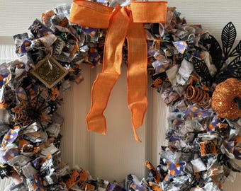 Rag Wreath-Halloween-Multi-Colored Handmade Rag Wreath