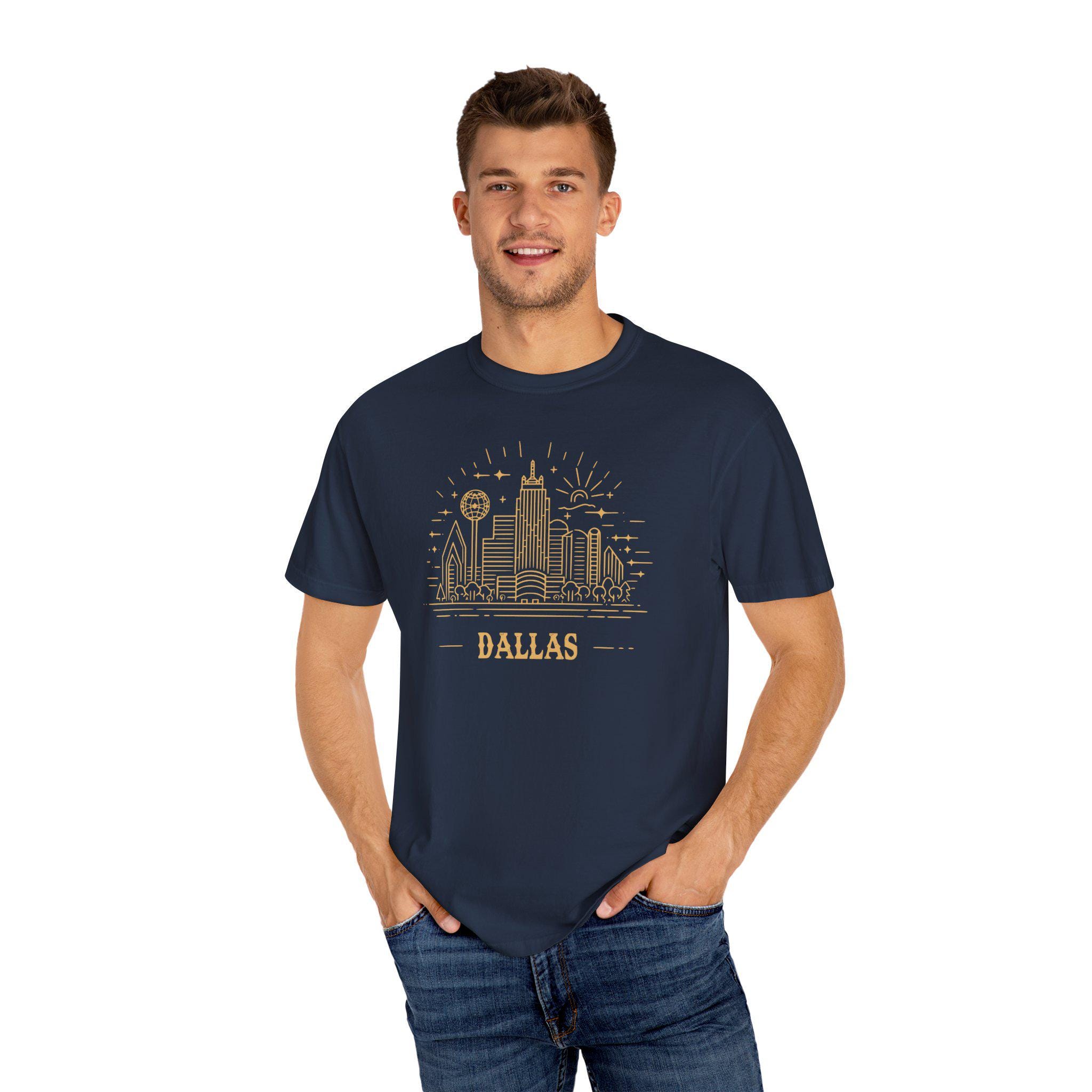 Downtown City of Dallas Skyline Reunion Tower Unisex Garment-dyed 