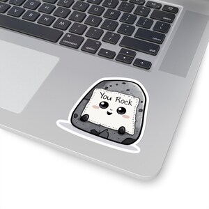 Etiqueta adorável da rocha de Kawaii de <br> Entrega Rápida? você arrasa decalque de vinil motivacional | Adesivo fofo de desenho animado para laptops, notebooks, adesivos com corte de beijo