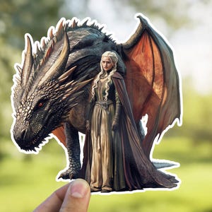 Kiss-Cut Stickers - Rhaelana Targaryen Dragon Fantasy Regal Attire Silver Hair House Targaryen Fans