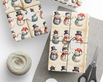 Christmas Snowmen Wrapping Paper, Holiday Gift Wrap with Whimsical Snowman Design, Festive Wrapping Sheets, German Fine Art Paper Roll,