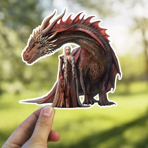 Dragon Queen Valena Targaryen Kiss-Cut Stickers, Fantasy Fan Art, Red Dragon Sticker, House Targaryen Decal, Regal Dragon Vinyl Sticker,