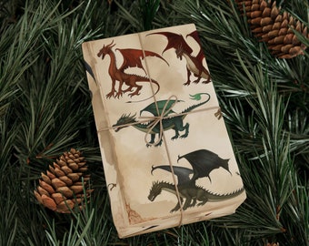 Dragons Wrapping paper - Mythical Dragon Wrapping Paper with Vintage Fantasy Artwork
