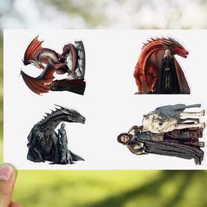 Fantasy Sticker Sheets Set, GOT Dragons and Direwolves Stickers, Decorative Sticker Pack for Laptop, Scrapbook