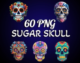 60 Sugar Skull PNGs: Unique Dia de los Muertos Designs for Print on Demand, Crafts, Digital Projects, and More