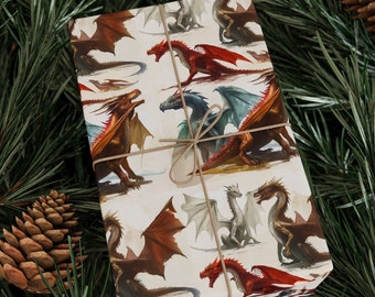 Dragons Wrapping Paper - Majestic Dragon Pattern for Gift Wrapping - Wrapping Papers