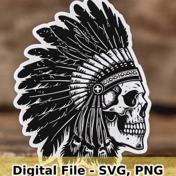 Native Headdress Skull: Side View SVG & PNG - Digital File