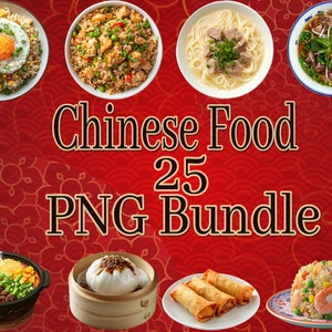 Pacote PNG de comida chinesa deliciosa - 25 ilustrações de comida de alta qualidade para uso digital