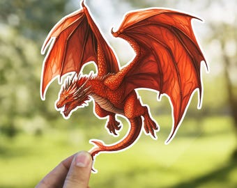 Stickers Red Dragon Kiss-Cut, schattige laptopstickers, fantasiedraak