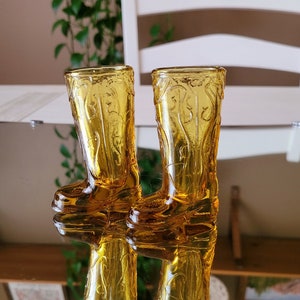 Vintage Cowboy Boot Shot Glass/ Amber Glass Boot Shot Glasses/ Vintage Glassware/ Amber Glasses/ Vintage Barware/ Western Barware/ Set Of 2