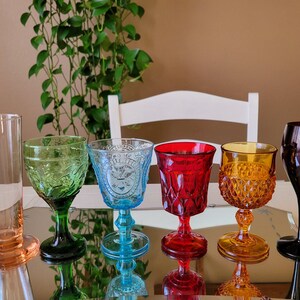 Vintage Multicolored Goblets/ Mismatch Mixed Water Goblets/ Rainbow Glasses/ Boho Wine Glasses/ Wedding Glasses/ Rainbow Glassware/Set Of 6