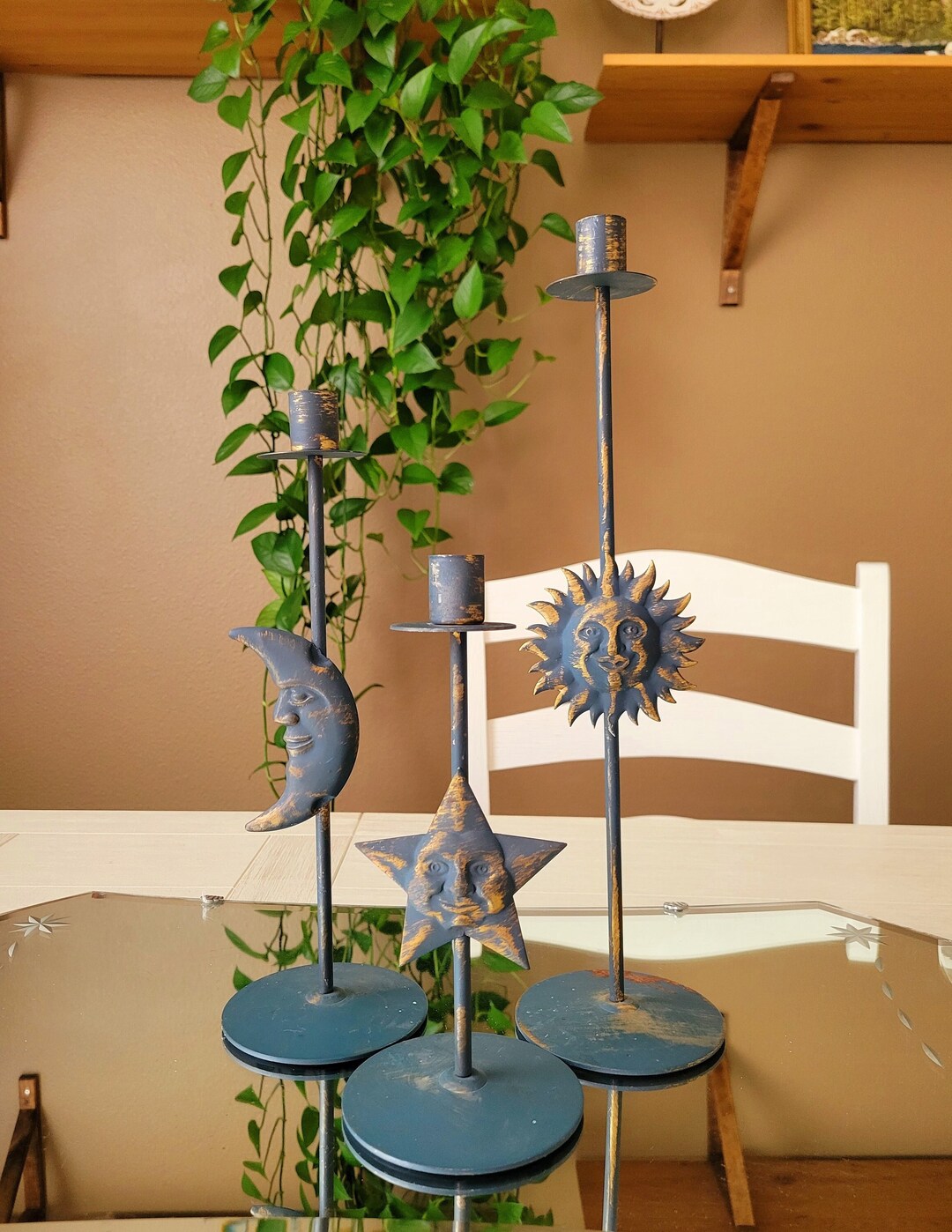 Vintage Celestial Candle Holders/ 1990s Metal Sun Moon and Etsy