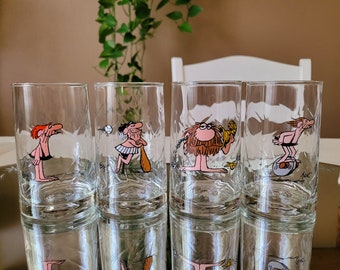 Vintage  BC Comic Collector Series Tumbler/ 1981 Anchor Hocking Abrys Promotional Ice Age Collector Glasses/ Vintage Tumblers/  1980s Decor