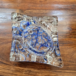 Vintage Mid Century Textured Glass Ashtray: 1950s Art Glass Trinket Dish