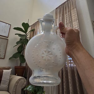 Vintage Opalescent Jim Beam Decanter: 1970s White Glass Whiskey Bottle