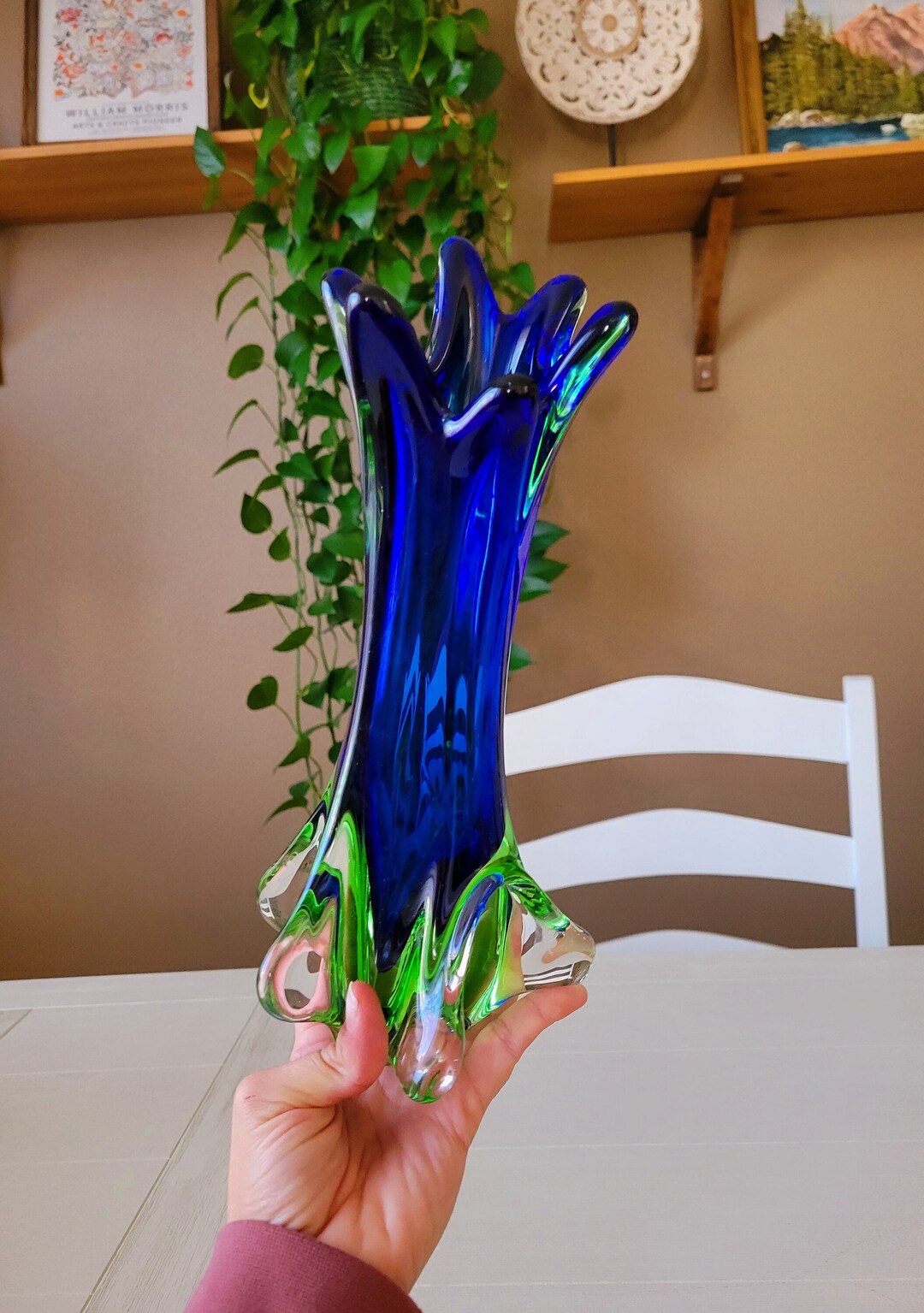 Murano Glass Swung Vase by Fratelli Tos/ Vintage Blue and Green Swung