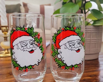 Vintage Santa Christmas Glasses: Holiday Barware, Set of 2