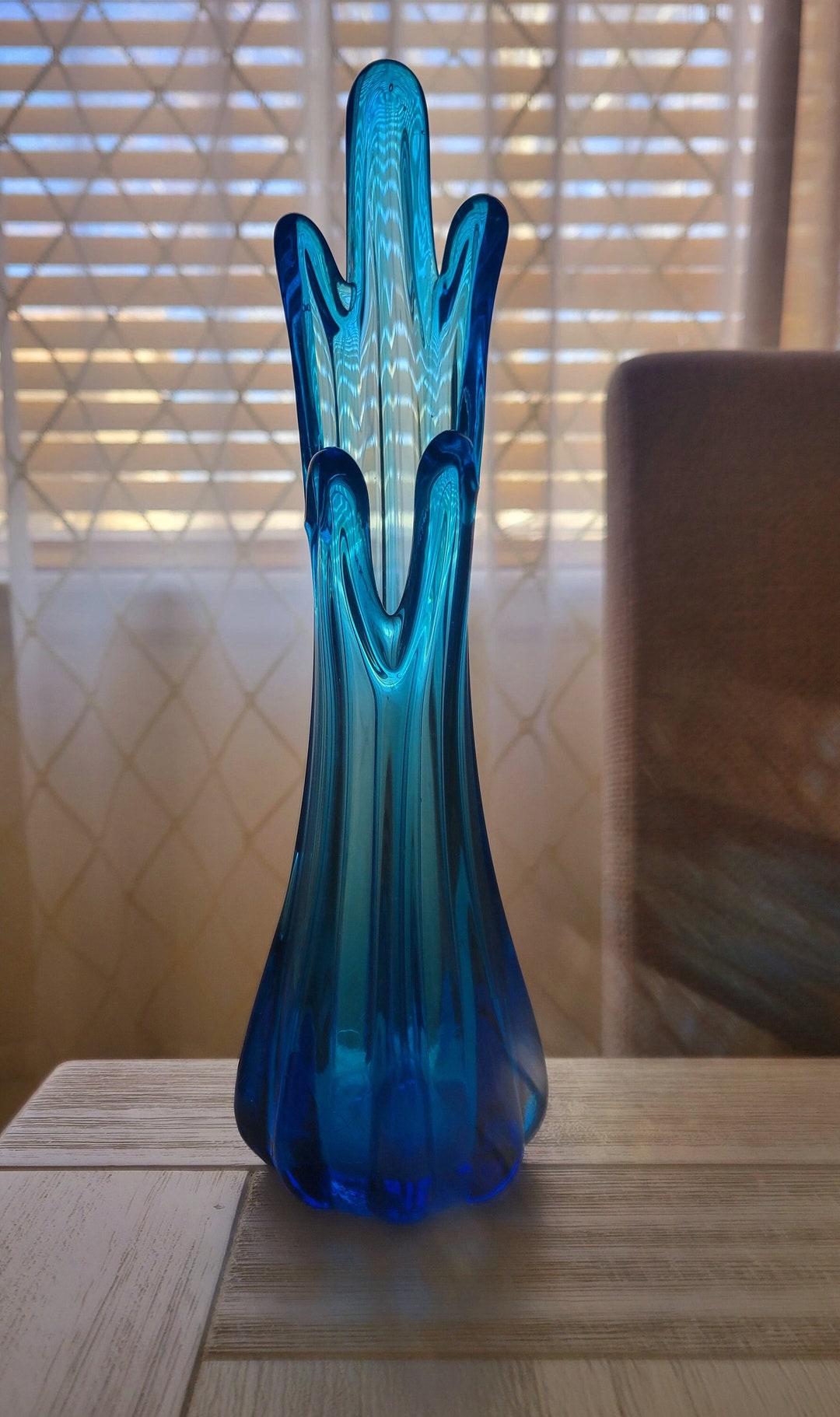Vintage Blue Swung Vase/mid Century 5 Finger Glass Vase/ Glass Etsy