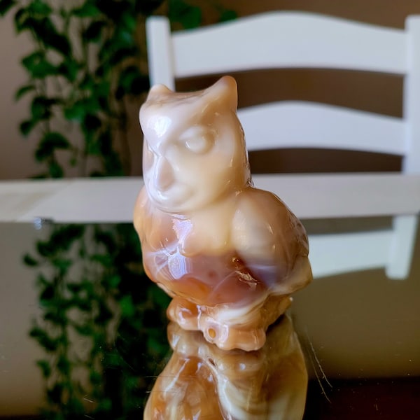 Vintage Slag Glass Owl Figurine/ Brown Owl Paperweight/ Vintage Owl/ Slag Glass Animal/ Mid Century Glass/ Owl/ Paperweight/ Slag Glass