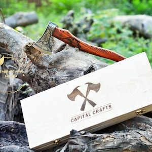 Custom Engraved Gift Handmade Forged Carbon Steel Viking Axe with Personalized Wooden Box, Best Birthday Gift for Him, Dad, Husband, Father