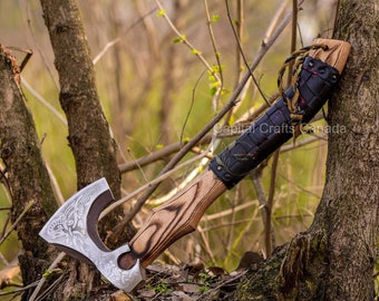 Custom Gift Hand Forged Carbon Steel Viking axe with Ashwood Handle, Viking Bearded Camping axe, Best Birthday & Anniversary Gift for Him