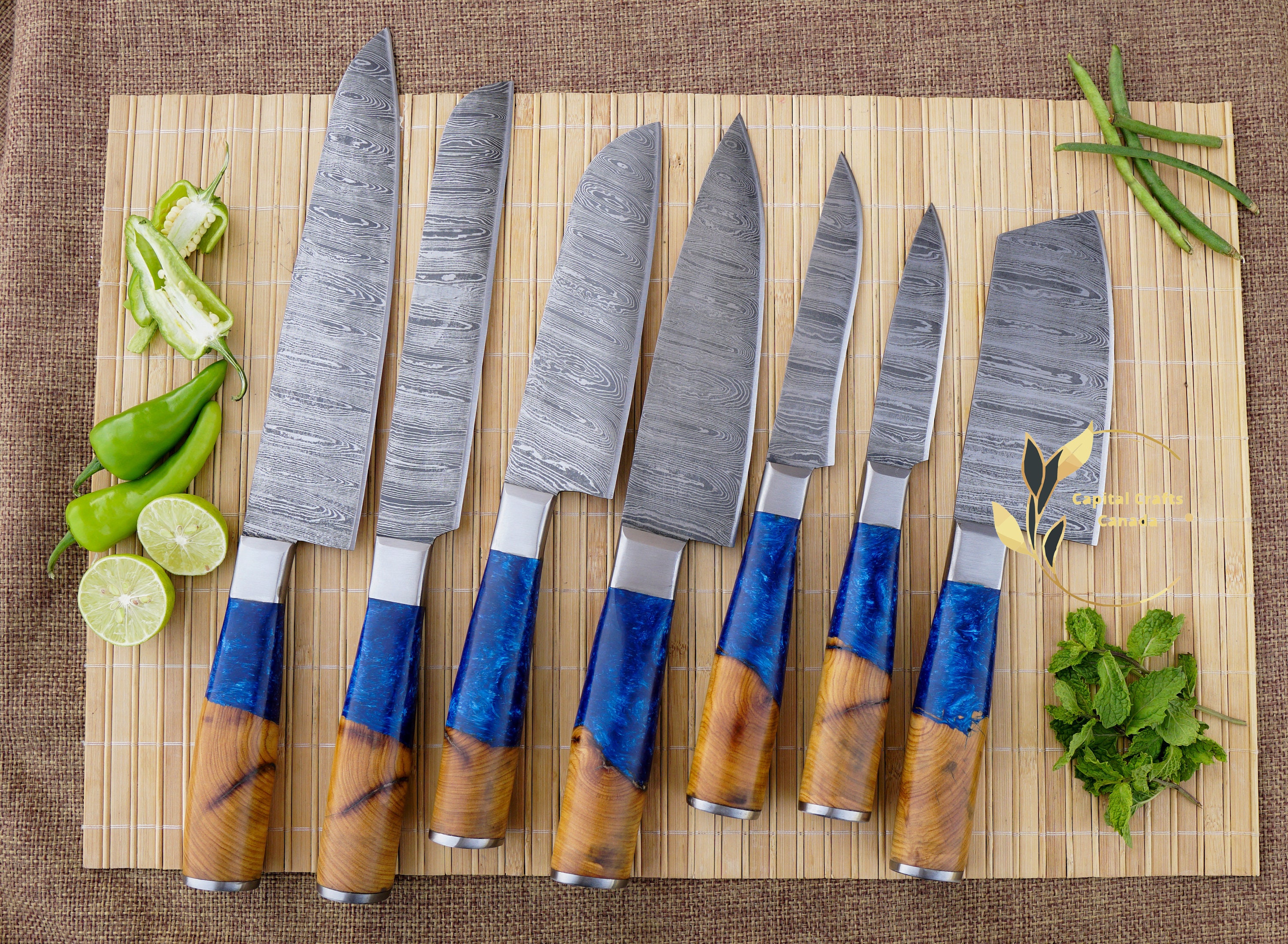 Custom Handmade Damascus Professional kitchen Chef knives set-5-Piece – NB  CUTLERY LTD