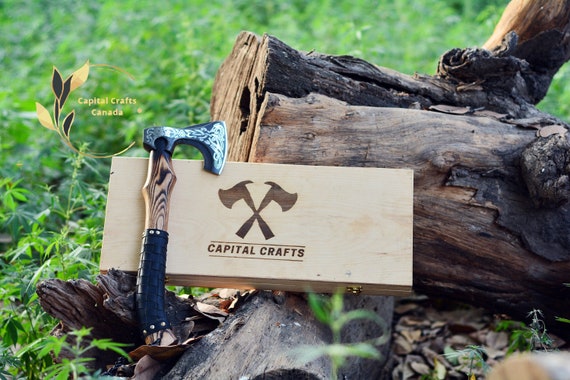 Axe with Personalized and Engraved Wooden Box, Custom Gift Handmade Viking Hatchet axe, Best Birthday, Christmas Holiday Gift for Men, Him