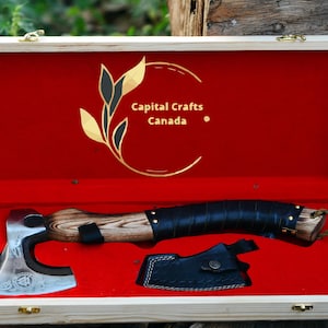 Custom Handmade Norse Hatchet Viking Axe with Wooden Box, Hand Forged Carbon Steel Ax Gift for Men, Women, Christmas Gift for Dad, Husband