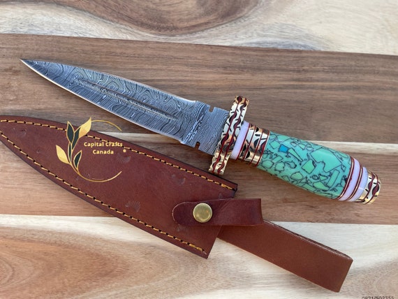 Hand Crafted Damascus Steel Dagger HUNTING KNIFE with Resin Handle, Best Fantasy DAGGER Gift for Husband, Him, Birthday, Couples Dagger Gift