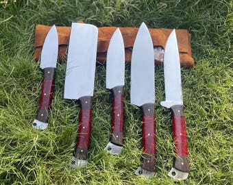 Hand Forged Stainless Steel Chef Knife Set, Kitchen Knives, Handmade 5 Pcs Luxury Gift for him, Gifts for her
