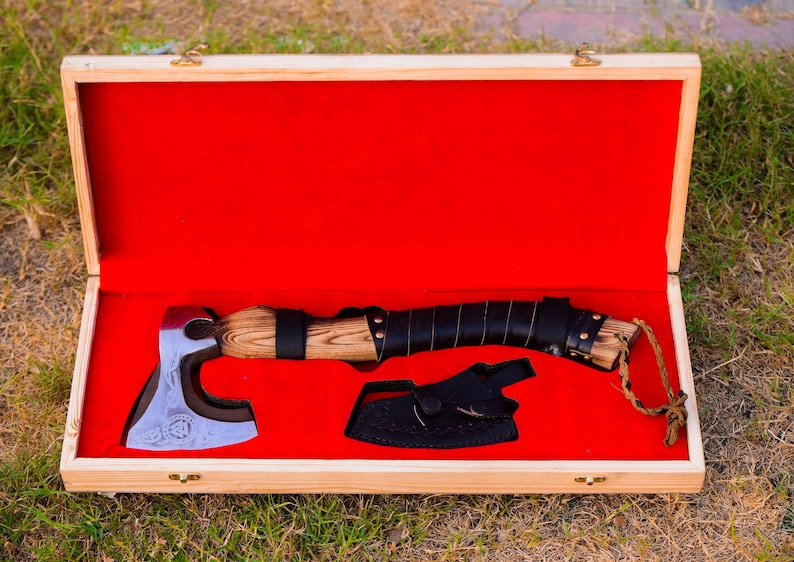 Custom Handmade Norse Hatchet Viking Axe With Wooden Box, Hand Forged ...