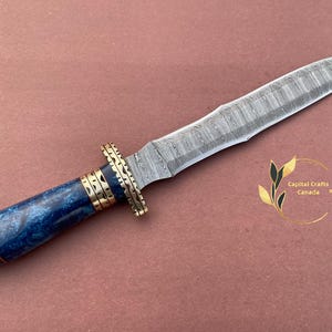 Custom Gift Damascus Steel Dagger Hunting Knife, Handmade Fantasy Daggers with BLUE Resin Handle, Best Anniversary GIFT for Husband, Wife