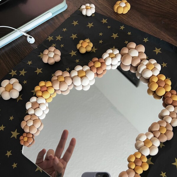 neutral brown diy clay makeup desk mirror | daisy handmade acrylic home vanity decor monochromatic weirdly dreamy