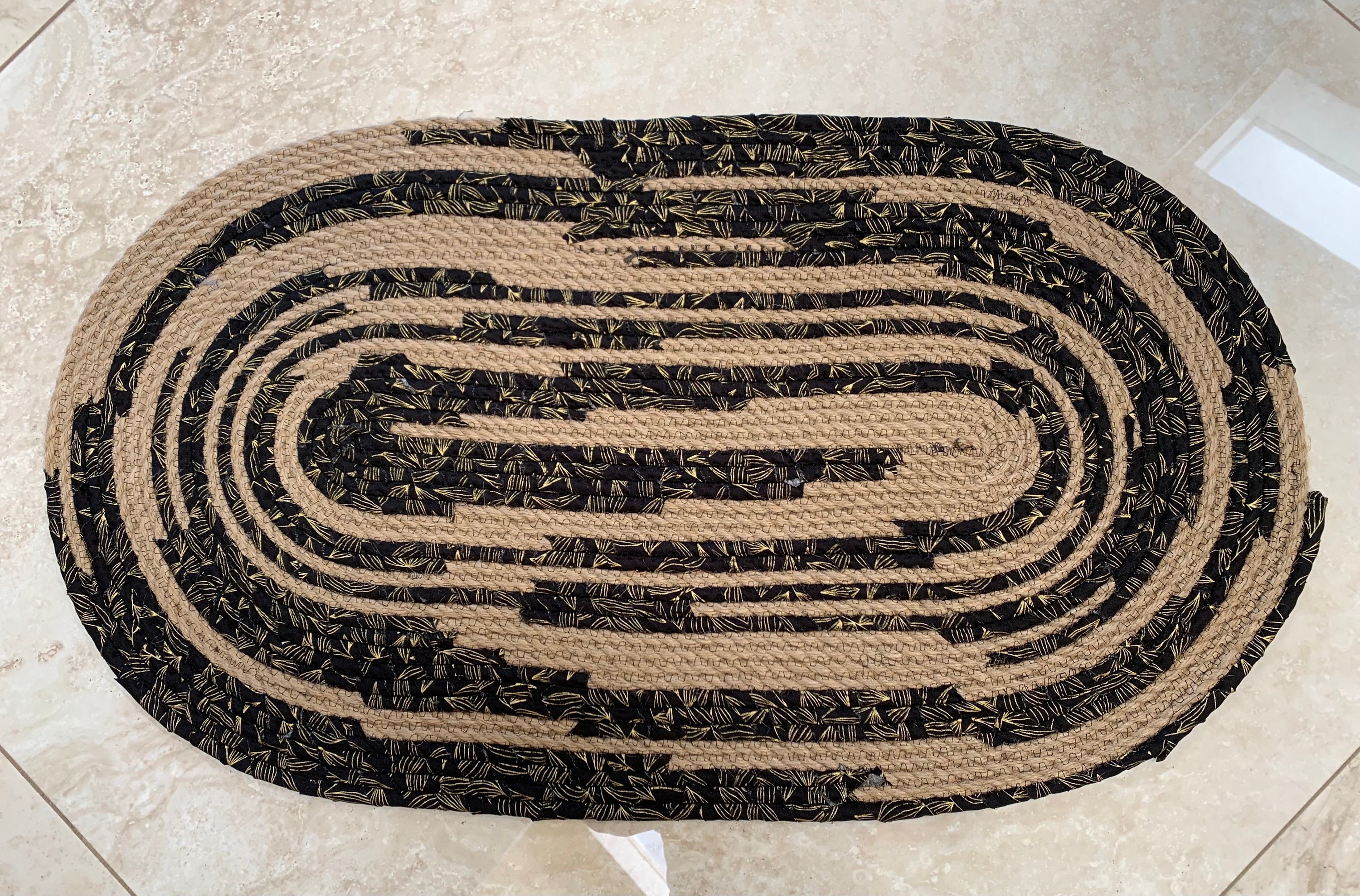 Beautiful Black and Gold Metallic Fabric Covered Jute Rug. Gorgeous. - Etsy