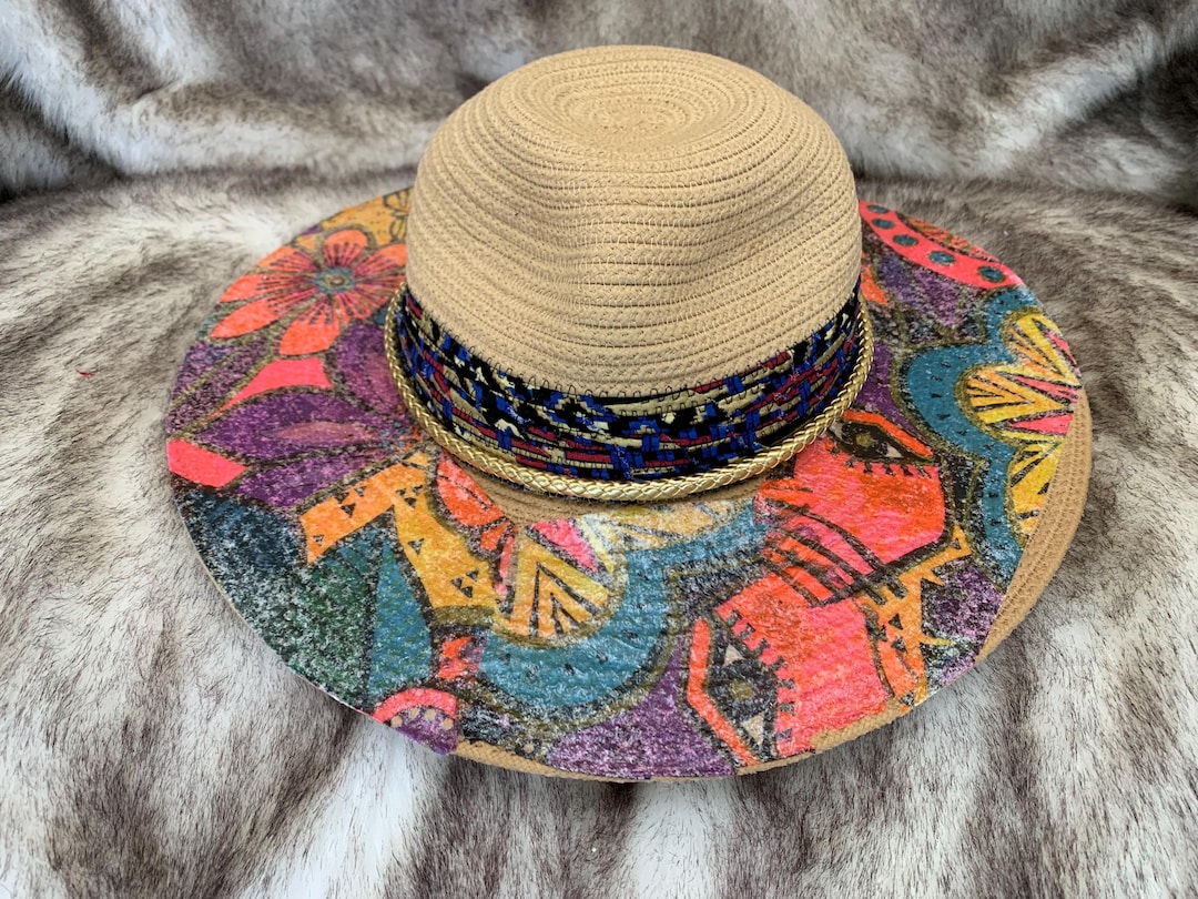 Topography Pattern Rope Hat Awesome Rope Hat With Fixed Fabric Wrapped Headband and Decoupaged Brim ...