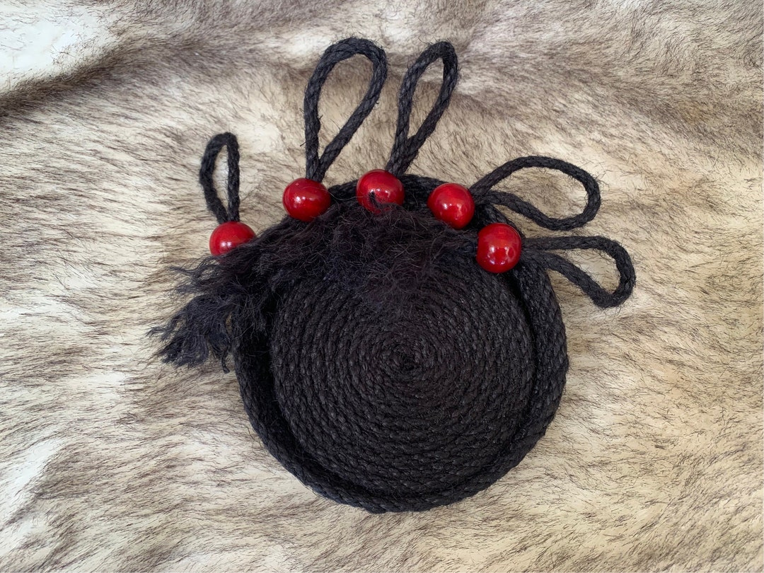 Beautiful Black Rope Coasters 4 With Holder and Dark Red Wooden ...
