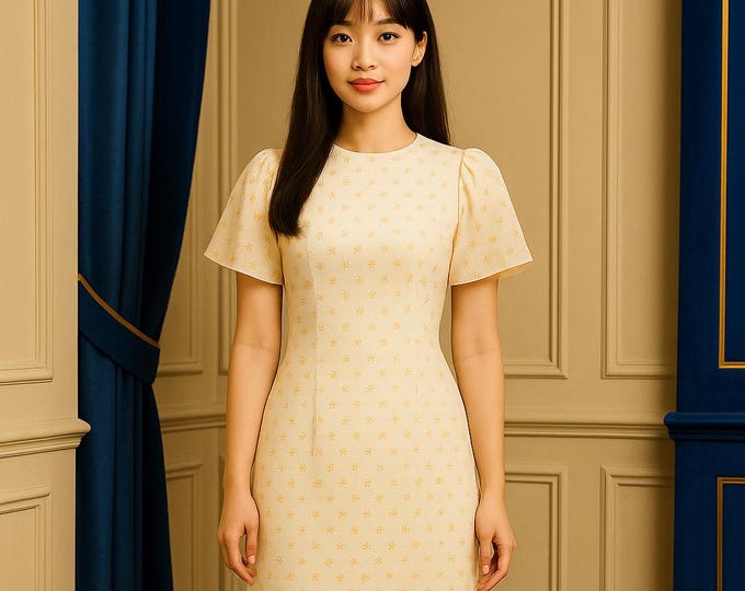 Nude Floral Vietnamese Áo Dài | Double Layer | Premium Fabric | Traditional Dress