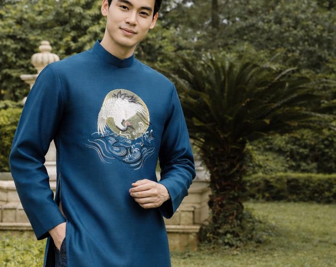 Designed Vietnamese Traditional Long Dress for Man, Men's ao dai, Ao dai for men, Ao Dai Nam,Ao Dai Chu Re, Ao Dai Nam. No pants