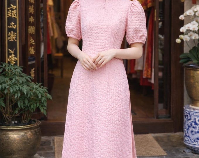 Handmade Pink Ao Dai Cach Tan: Modern Vietnamese Dress & Pants