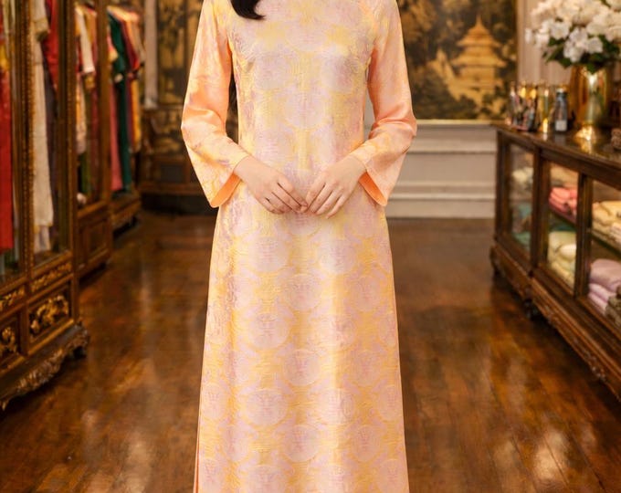Charming Loose Fitting Dual Tone Brocade Ao Dai, Ao Dai Viet Nam  cao Cap, Áo Dài truyền thống việt nam cao cấp