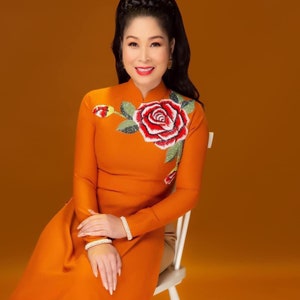 Hand-Made Orange Traditional  Vietnamese Ao Dai