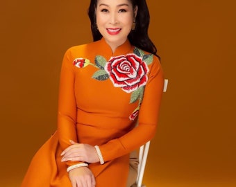 Hand-Made Orange Traditional  Vietnamese Ao Dai