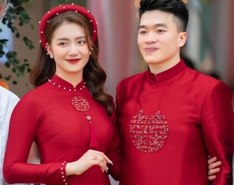 Red Wedding Ao Dai Vietnamese Ao Dai for Bride and Groom