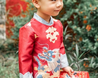 Dragon Vietnamese Ao Dai for Kids, Children's Ao Dai, Ao dai for Boys, Boy's Ao Dai, Ao Dai Be Trai