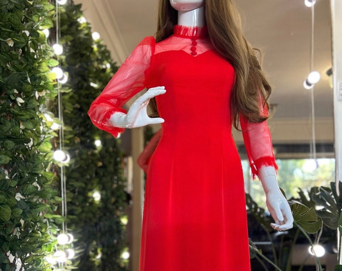 Beautiful Red Designed Ao Dai, Ao Dai for women, Bridesmaid's ao Dai, Ao Dai Do Thiet Ke