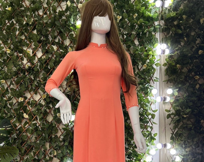 Double layers Vietnamese Ao Dai, Modernized Ao Dai Ao Dai Truyen Thong Hong Cam