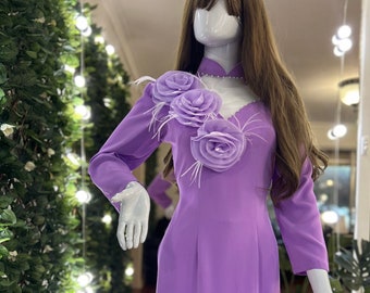 Beau rose pourpre conçu Ao Dai, Ao Dai pour femme, ao Dai de demoiselle d'honneur, Ao Dai Hong va Tim Thiet Ke